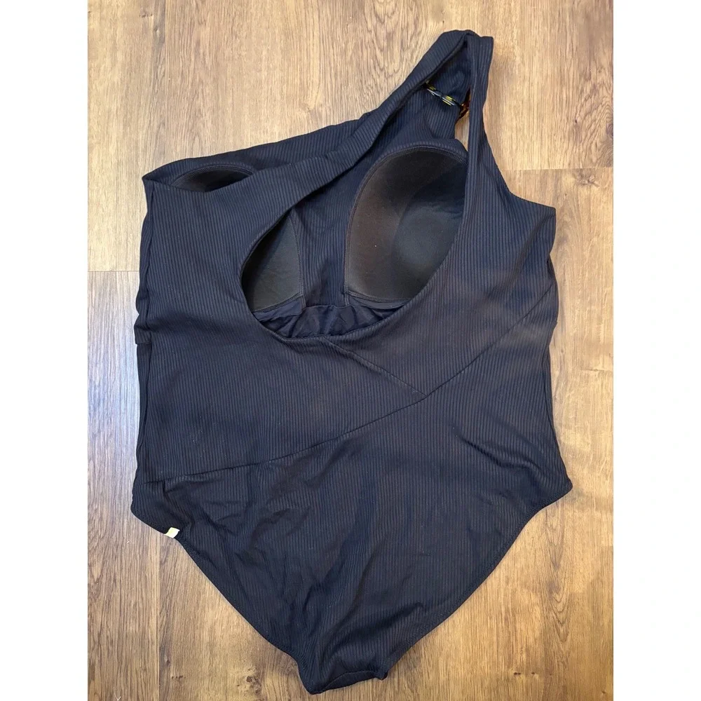 SUMMERSALT Black Ribbed‎ Sidestroke  One Piece Swimsuit Bathing Suit 22